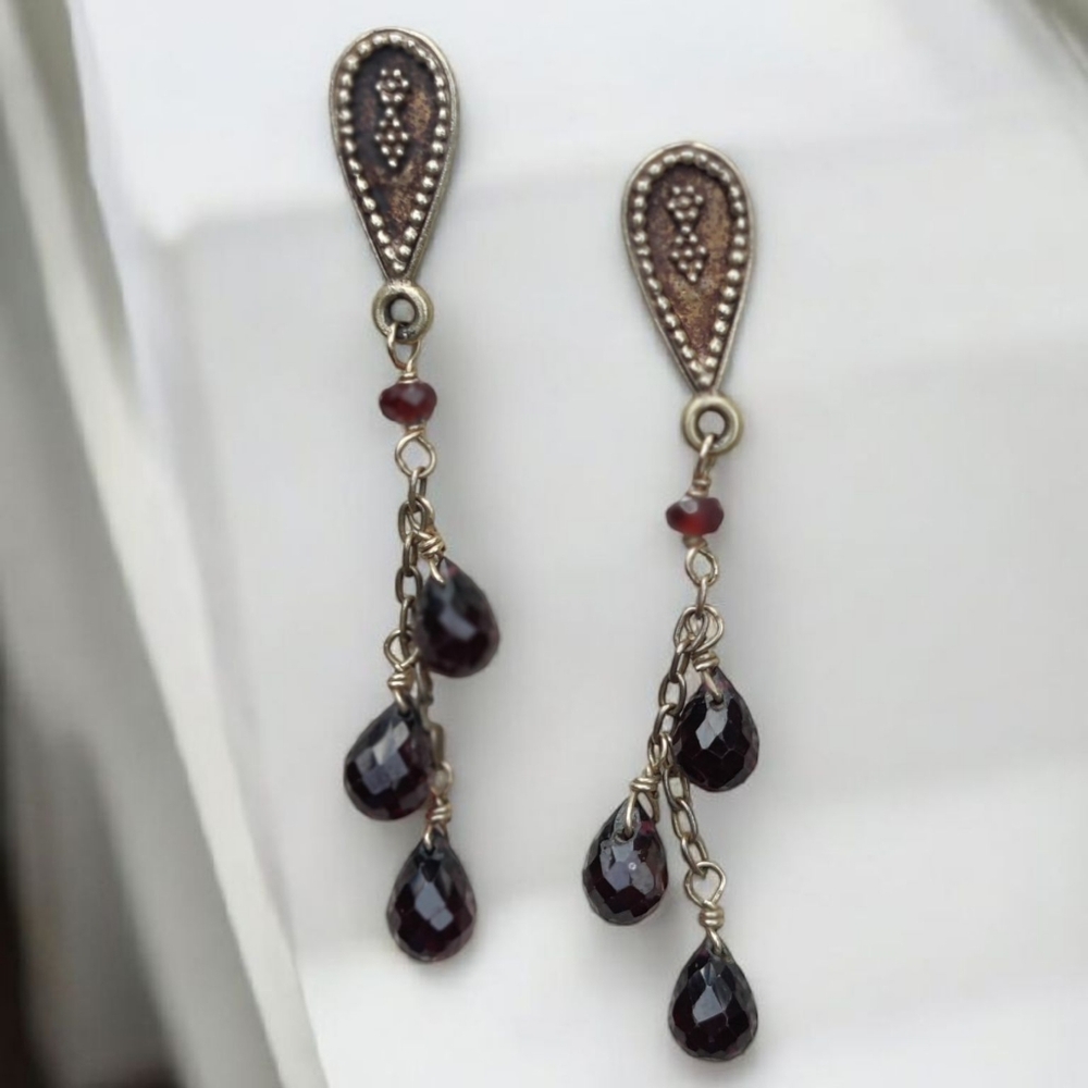 Vintage Sterling Silver Satya Garnet Earrings
